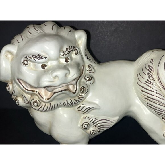 Vtg Foo Dog Japan White Gold Temple Lion Porcelain Asian 8x12" - Picture 2 of 9